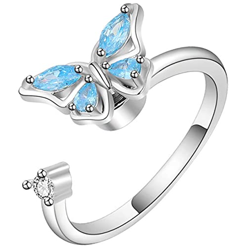 VERDANVERSE Einstellbarer Damenring mit Drehendem Schmetterlingsdesign Offener Ring Weißgoldfarbe Modischer Schmuck für Teenager und Frauen Perfektes für Freundin und Familie von VERDANVERSE