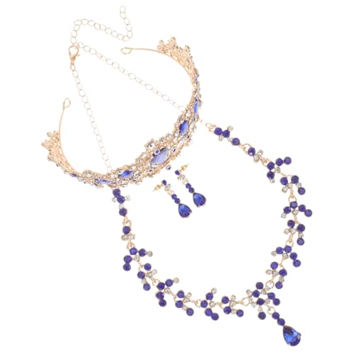 VERDANVERSE Elegantes Brautschmuck Set Teilig mit Blauer Krone und Halskette Modisches Party Kostüm Accessoire für Frauen Stilvolle Hochzeitsschmuck Deko für Festliche Anlässe von VERDANVERSE