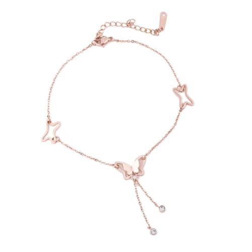 VERDANVERSE Elegantes Damen Fußkettchen Rosegold mit Zartem Schmetterlingsanhänger und Funkelnden Zirkonstein Verstellbare Titanstahl Fußkette für Mädchen und Frauen Modischer Fußschmuck für von VERDANVERSE