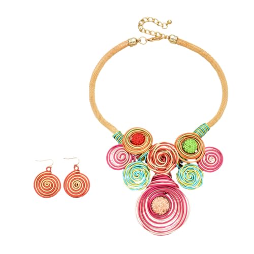 VERDANVERSE Ethnische Modeschmuck Halskette und Ohrringe Set Bunte Statement Kette mit Anhänger Modischer Schmuck für Damen Party Alltag Festival und Besondere Anlässe von VERDANVERSE