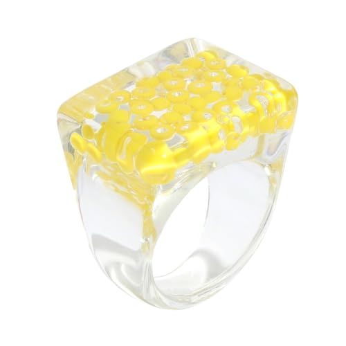 VERDANVERSE Extravaganter Acrylring Damen Kreativer Inlay Perlen Schmuck Modischer Fingerschmuck Gelb Trendiger Statement Ring für Frauen von VERDANVERSE