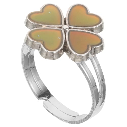 VERDANVERSE Farbwechsel Ring mit Vierblättrigem Kleeblatt Stimmungsvoll Temperaturabhängig Einzigartiges Design Sicherer Bequemer Schmuck Niedlicher Glücksbringer für Mädchen Vielseitig von VERDANVERSE