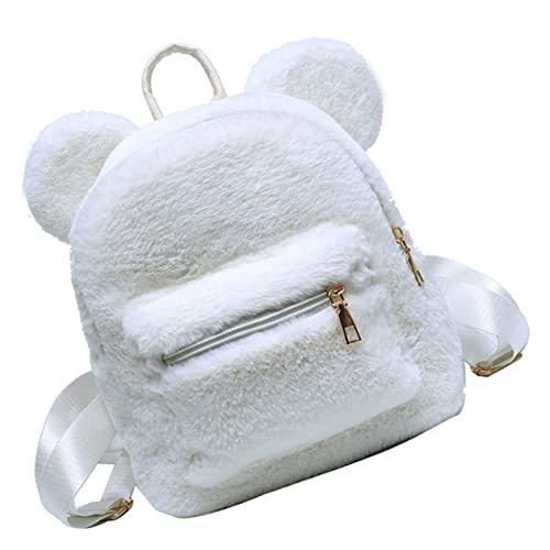 VERDANVERSE Flauschiger Winter Rucksack mit Bärenohren für Mädchen Großer Kapazität Schulrucksack Verstellbarer Schultergurt Vielseitiger Plüsch Rucksack für Alltag Schule und Freizeit von VERDANVERSE