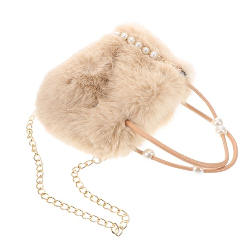 VERDANVERSE Fluffy Schultertasche Damen Plüsch Handtasche mit Eleganter Perlenkette Großer Kapazität Weiches Fell Material Vielseitig als Umhängetasche Handbag und Crossbody für Herbst Winter von VERDANVERSE