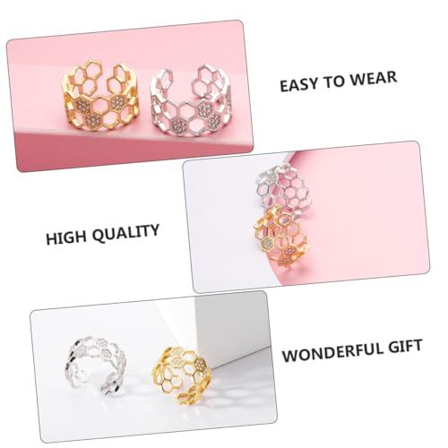 VERDANVERSE Gold Ring Damen Verstellbar Offener Band Zirkonia Besetzt Eleganter Finger Schmuck Verlobungsring für Freunde von VERDANVERSE