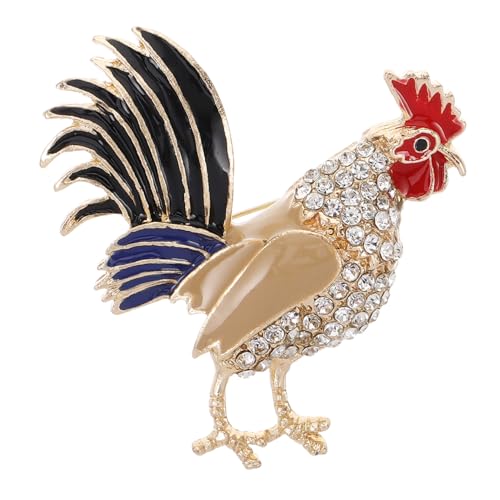 VERDANVERSE Goldene Hahn Brosche Damen Anstecknadel mit Strass Modische Legierungsbrosche für Kleid Mantel Schmuck Vielseitige Hahn Anstecknadel für Hochzeit und Alltag von VERDANVERSE