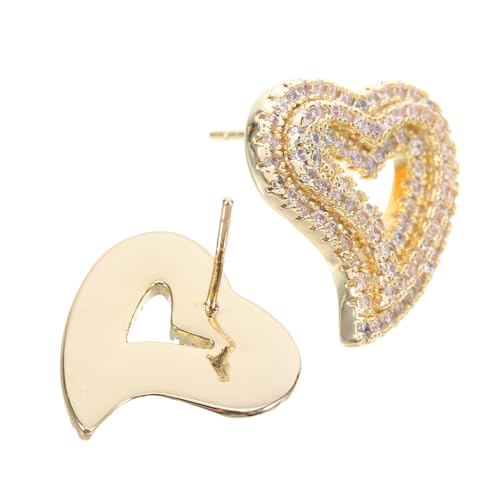 VERDANVERSE Goldene Herz Ohrstecker mit Zirkonia Vergoldet Kupferlegierung Vintage Elegantes Design Glänzende Strassstein Besetzung Leichte Modeschmuck für Damen und Mädchen Party und Alltag von VERDANVERSE