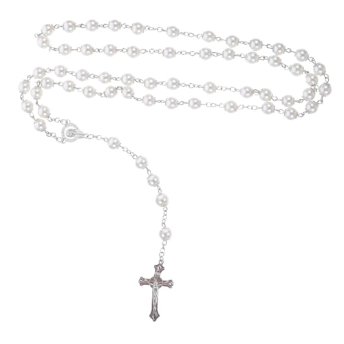 VERDANVERSE Goldene Kreuzkette mit Weißen Perlen Leichte Damen Halskette Legiertem Material Modisches Schmuckaccessoire für Alltag Party und Besondere Anlässe für Frauen von VERDANVERSE