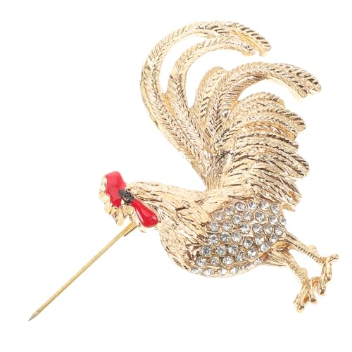 VERDANVERSE Goldfarbene Hahn Brosche für Damen Filigrane Anstecknadel mit Funkelnden Strasssteinen Elegantes Schmuckstück für Kleider Schals Anzüge Modisches Accessoire für Frauen und Mädchen von VERDANVERSE