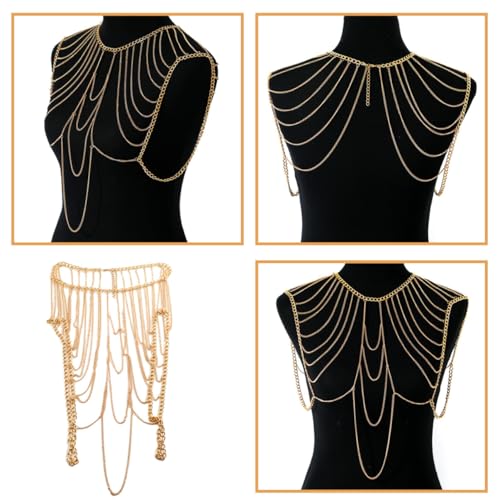 VERDANVERSE Goldfarbene Metall bodychain Damen Körperkette Schmuck Leichtes Robustes Accessoire für Strandparty Festival und Alltag Modische Brustkette als Geschenk für Frauen und Mädchen von VERDANVERSE