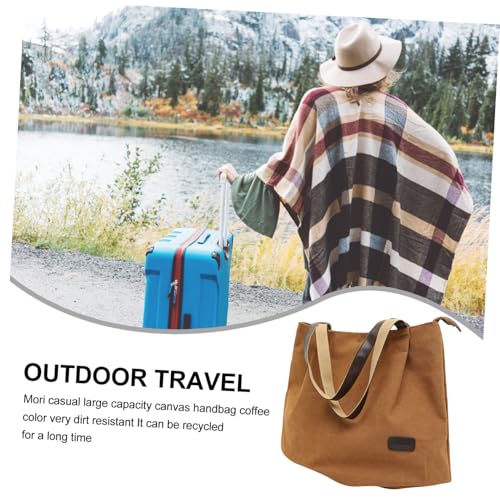 VERDANVERSE Große Canvas Schultertasche Damen Modische Lässige Tote Bag Geräumige Handtasche für Alltag Shopping Freizeit und Party Robuste Stofftasche in Kaffee Farbverlauf von VERDANVERSE