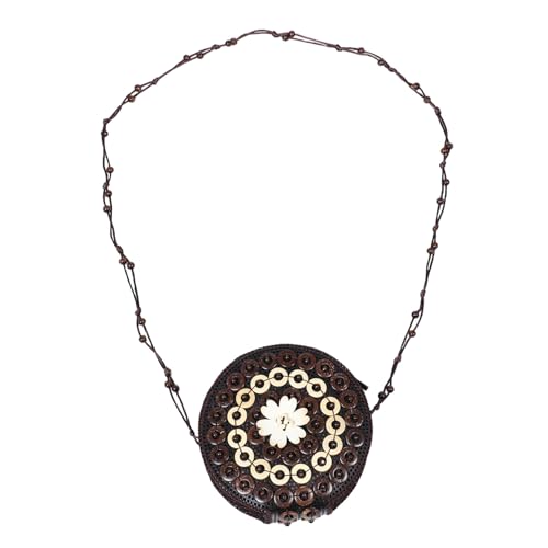 VERDANVERSE Handgefertigte Boho-umhängetasche aus Kokosnussschale Handgewebte Crossbody Geldbörse für Kosmetik Ohrhörer und Münzaufbewahrung Leichter Kompakter Ethno-stil für Damen von VERDANVERSE