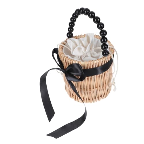 VERDANVERSE Handgefertigte Perlenkettentasche Damen Handtasche Handgewebt Schwarz Harter Griff Casual Fresh Style Bag für Urlaub Party Alltag von VERDANVERSE