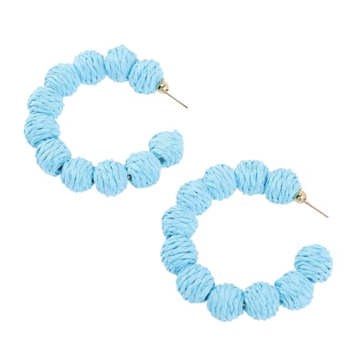 VERDANVERSE Handgefertigte Rattan Ohrringe Damen Sommer Boho Stil Geometrische Hoops Leicht Hautfreundlich Raffia Ball Accessoire für Strand Urlaub Party von VERDANVERSE