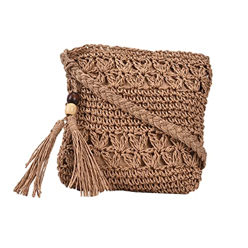 VERDANVERSE Handgewebte Strohtasche Damen Crossbody Umhängetasche mit Quaste Leicht und Strapazierfähig Strandtasche für Alltag und Freizeit von VERDANVERSE