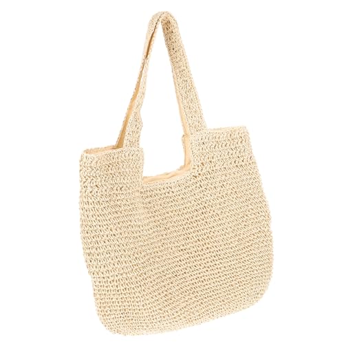 VERDANVERSE Handgewebte Strohtasche Damen Schultertasche Sommer Strandtasche Leicht Große Kapazität Freizeit Shopper für Urlaub Alltag Einkauf von VERDANVERSE