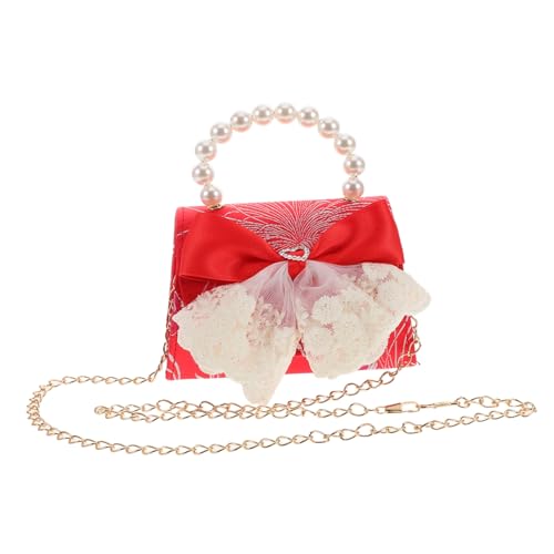 VERDANVERSE Handtasche mit Perlenverzierung Rote Prinzessin Umhängetasche mit Schleife Stilvolle Mädchen Schultertasche für Chinesisches Neujahr Traditioneller Lucky Money Beutel Modische von VERDANVERSE