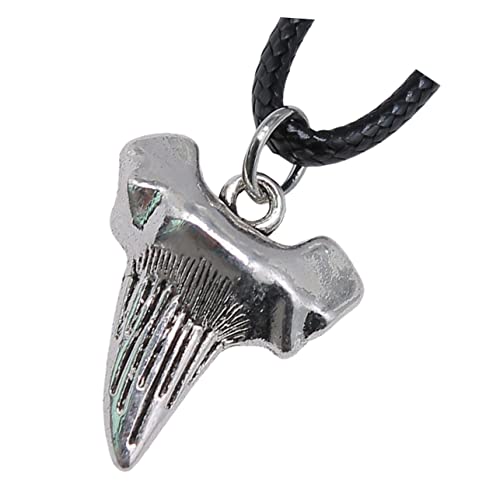 VERDANVERSE Herren Anhänger Halskette mit Haifischzahn Design Robuster Metallanhänger Langlebige Schwarze Lederkordel Männerkette für Alltag und Party nicht Verblassend Einfach zu Tragen von VERDANVERSE