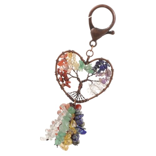 VERDANVERSE Herz Schlüsselanhänger mit Lebensbaum Anhänger Natürlichem Bunter Kristallstein Anhänger Leichter Taschen und Rucksackanhänger Langlebiger Schmuck für Schlüssel und Geldbörsen von VERDANVERSE