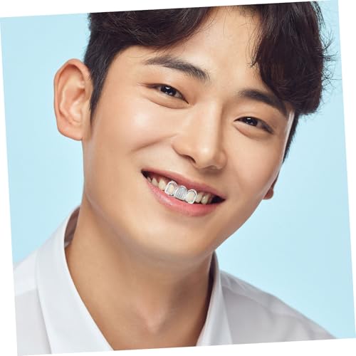 VERDANVERSE Hip Hop Zirkonia Zahn Grill Caps Silber Hohlmuster Hip Hop Teeth Jewelry Robust Kupfer und Zirkonia Stylische Party Bühnen accessoires für Männer und Frauen Cosplay Zähne Schmuck von VERDANVERSE