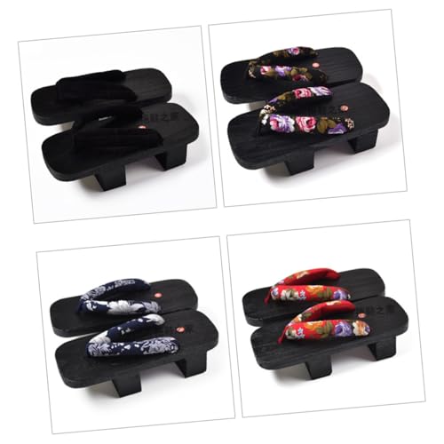 VERDANVERSE Japanische Clogs Holzpantoletten Unisex Sommer Slipper Slip Atmungsaktiv Leicht mit Zweizähnigem Design Passend für Damen und Herren Weiße Blaue Blumenmuster Schwarzes Holz von VERDANVERSE