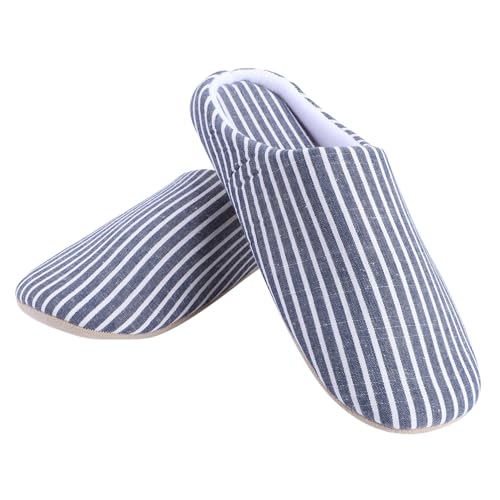 VERDANVERSE Japanische Hausschuhe mit Blauer Streifenmuster Weiche Flauschige Baumwollsohle Atmungsaktiv und Leicht Warme Loafer für Damen und Herren Passend für Herbst und Winter Zuhause von VERDANVERSE
