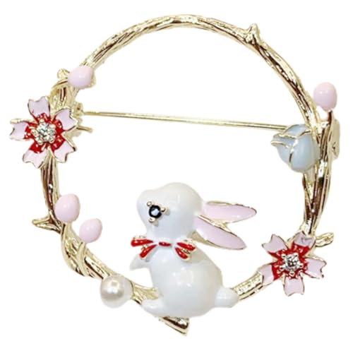 VERDANVERSE Japanische Stil Brosche Wreath Rabbit Pin Niedliche Hasen Anstecknadel für Damen Modisches Kleidungsaccessoire Langlebig und Einfach zu Befestigen für Jacken Hüte Taschen von VERDANVERSE