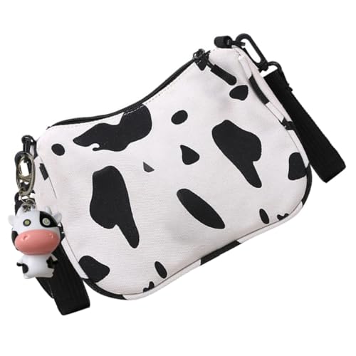 VERDANVERSE Japanischer Stil Canvas Einzelschultertasche Damen Umhängetasche mit Kuhmuster Leichte Tragbare Crossbody Bag für Arbeit Schule Shopping und Freizeit Vielseitig und Modisch von VERDANVERSE