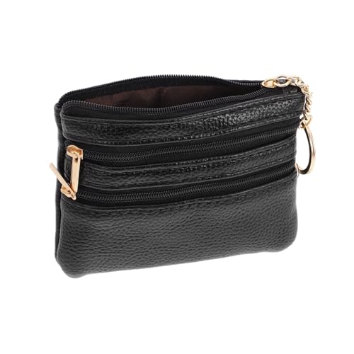 VERDANVERSE Kompakte Damen Geldbörse Echtem Multifunktionale Kurze Brieftasche mit Reißverschluss für Münzen Karten und Schlüssel für Unterwegs Schwarz von VERDANVERSE