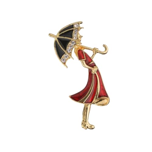 VERDANVERSE Kreative Tropfo Legierungsbrosche Mädchen unter Regenschirm Form mit Strass Damen Party Anstecker Modisch Langlebig für Fest Alltag und Cosplay Auffälliges Accessoire Rot von VERDANVERSE