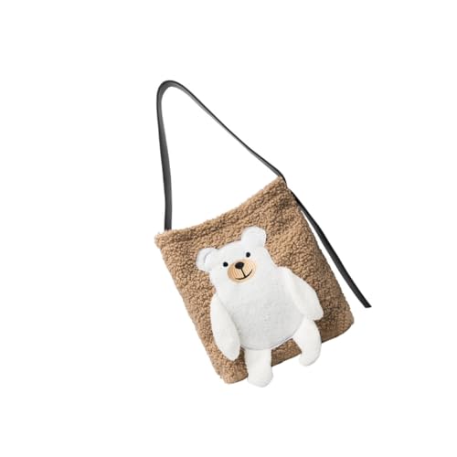 VERDANVERSE Kuschelige Damen Schultertasche mit Bärenmuster Große Kapazität Langlebiges Material Vielseitige Umhängetasche für Alltag Shopping und Reisen Modische Plüsch Handtasche von VERDANVERSE