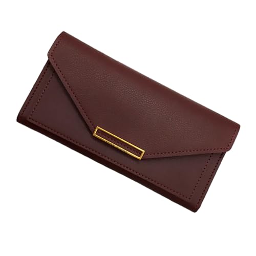 VERDANVERSE Langformatiges Damen Portemonnaie aus Hochwertigem PU Multifunktionale Geldbörse mit Großer Kapazität und Mehreren Fächern Stilvolle Retro Handtasche in Weinrot Praktisch für von VERDANVERSE