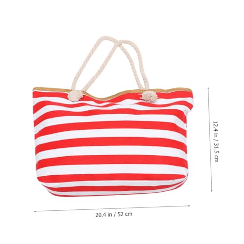 VERDANVERSE Leichte Canvas Schultertasche Damen mit Streifenmuster Reißverschluss Tragbare Umhängetasche für Strand Shopping Alltag Handtasche Rot von VERDANVERSE