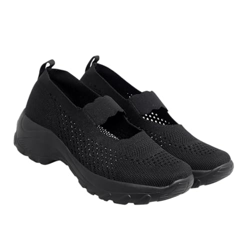 VERDANVERSE Leichte Damen Mesh Sneaker mit Dicker Sohle Atmungsaktive Bequeme Freizeitschuhe rutschfest und Langlebig für Alltag und Spaziergänge Schwarz von VERDANVERSE