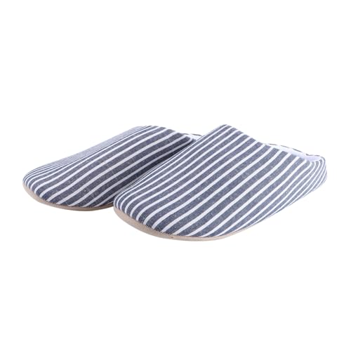 VERDANVERSE Leichte Flauschige Hausschuhe mit Blauem Streifen Japanischer Stil Weiche Baumwollpantoffeln Atmungsaktiv und Warm Xl für Damen und Herren im Herbst und Winter von VERDANVERSE