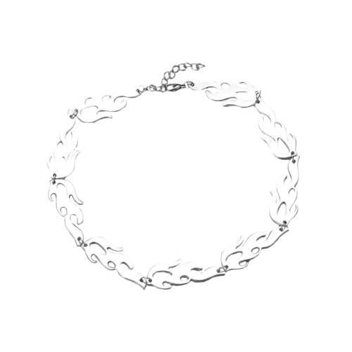VERDANVERSE Männer Halskette Silber Flammenmuster Hip Hop Stil Einfache Halskette Modisches Accessoire für Partys und Festivals von VERDANVERSE