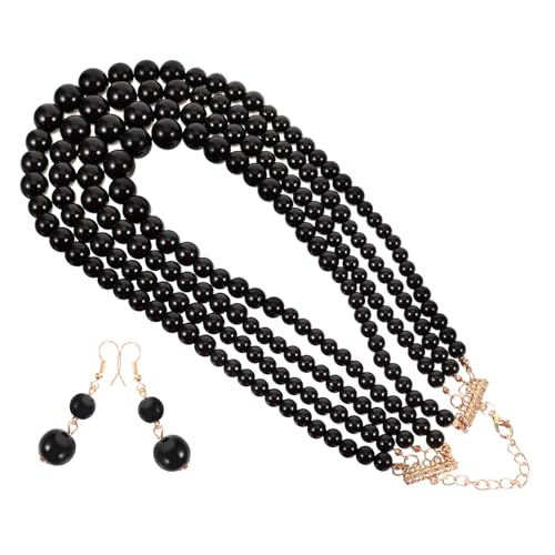 VERDANVERSE Mehrlagiges Perlen-schmuckset für Mädchen und Frauen Modische Schwarze Mehrschichtige Halskette mit Passenden Perlenohrringen Eleganter Brautschmuck für Hochzeit Valentinstag und von VERDANVERSE