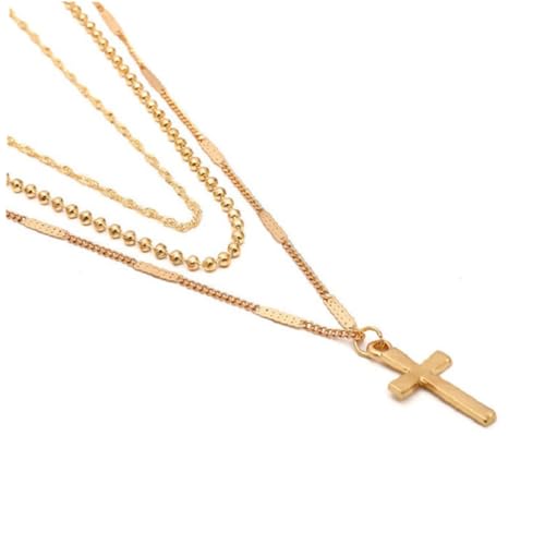 VERDANVERSE Mehrschichtige Halskette mit Kreuzanhänger Vergoldete Legierung Modischer Schmuck für Damen Leicht und Langlebig für Party Hochzeit und Alltag von VERDANVERSE