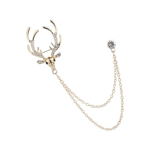 VERDANVERSE Modische Herren Brosche mit Strass Reh Motiv Goldfarbene Kettenverzierung Elegante Anstecknadel für Anzugjacken Stilvolles Accessoire für Business und Festliche Anlässe von VERDANVERSE