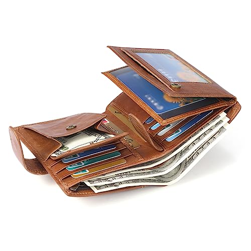 VERDANVERSE Multifunktionale Herren Geldbörse Echtem Vintage RFID Geschützte Kartenhalter Tasche Tragbare Brieftasche für Männer mit Münzfach Hellbraun von VERDANVERSE