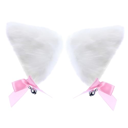 VERDANVERSE Niedliche Katzenohren Haarspange mit Langem Kunstfell Cosplay Haarschmuck für Fasching Party und Karneval Weißer Katzenohren Haarclip für Mädchen und Frauen von VERDANVERSE