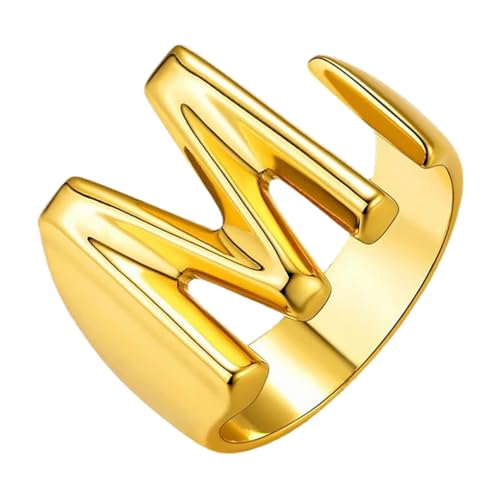 VERDANVERSE Offener Messingring mit Goldplattierung Buchstabe Eleganter Finger Schmuck Damen und Herren Modischer Buchstabenring Verstellbar von VERDANVERSE