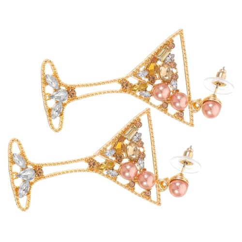 VERDANVERSE Ohrringe für Damen mit Champagnerfarbenen Weinglas Design und Strassstein Leichtgewichtige Fake Perlen Ohrschmuck für Besondere Anlässe von VERDANVERSE