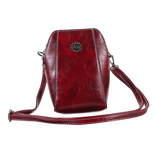 VERDANVERSE PU Damen Umhängetasche Handytasche Crossbody Bag Mini Tasche für Smartphone und Schlüssel Trendige Leichte Kompakte Handtasche in Elegantem Rot für Alltag und Freizeit von VERDANVERSE