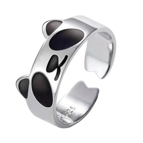 VERDANVERSE Panda Förmiger Offener Ring für Damen Verstellbar und Elegant Schwarzer Emaille Ring für Partys und Modisches Fingerschmuckstück von VERDANVERSE