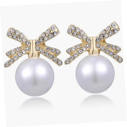 VERDANVERSE Perlen-schleifen-ohrringe Für Damen Perlen-tropfen-ohrstecker Metall-ohrringe Mit Strasssteinen -ohrhänger Elegante Damen- von VERDANVERSE