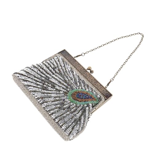 VERDANVERSE Perlenbesetzte Pfauentasche Damen Partytasche Party Abend Clutch Vintage Abendtasche Mit Pailletten Perlen Geldbörse Abendhandtasche Pailletten Pfauenhandtasche von VERDANVERSE