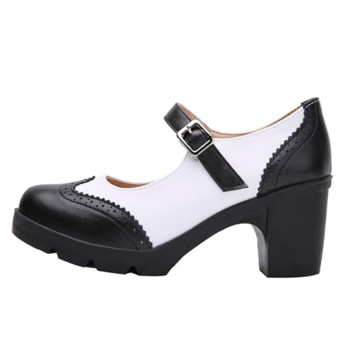 VERDANVERSE Plateau-Schuhe Im Britischen Stil Für Damen Mit Klobigen Absätzen in Klassischer Zweifarbigkeit Aus Sicherem Und Langlebigem Material, rutschfeste Plateausohle Für Stabilität von VERDANVERSE