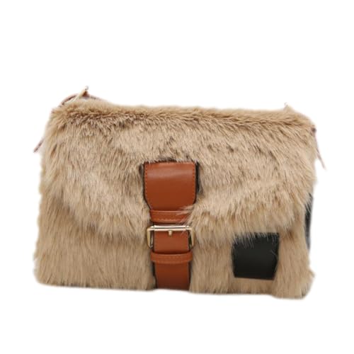 VERDANVERSE Plüsch Umhängetasche Damen Schultertasche Große Kapazität Leichtes PU Polyester Material Kreative Aufbewahrungstasche Alltag Strand Party Shopping Khaki von VERDANVERSE