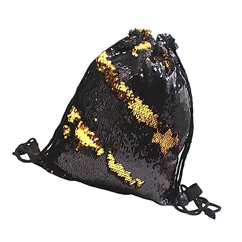 VERDANVERSE Polyester Sequin Drawstring Bag Wenderucksack Schwarz Und Gold Perfekter Beutel Für Kosmetik Schmuck Und Freizeitaktivitäten Langlebig Und Stylisch Für Damen Und Mädchen von VERDANVERSE